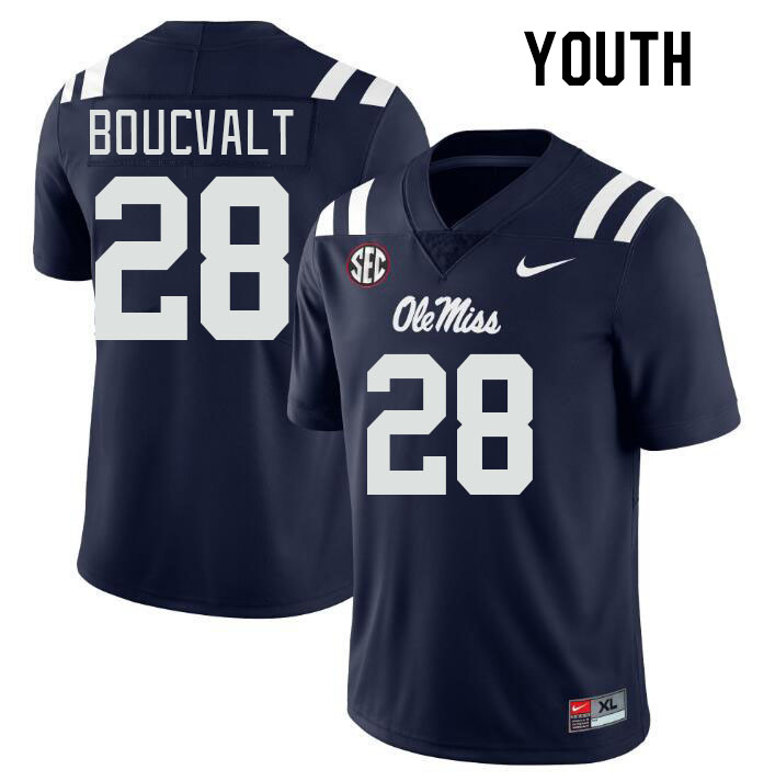 Youth #28 Lex Boucvalt Ole Miss Rebels College Football Jerseyes Stitched Sale-Navy